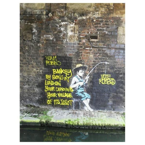 Legendarte - Målning, Tryck på duk - Fisherman, Banksy cm. 60x80