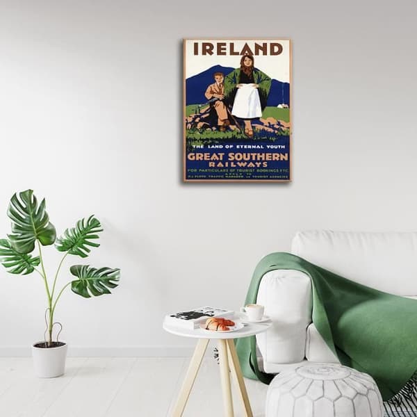 Legendarte - Vintage Irland turistaffisch - målning, canvastryck cm. 50x70
