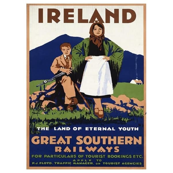 Legendarte - Vintage Irland turistaffisch - målning, canvastryck cm. 50x70