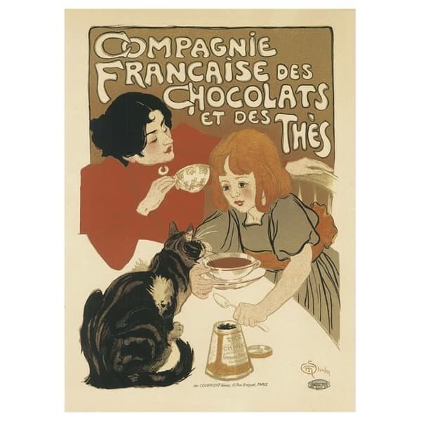Legendarte - Vintage konstnärlig affisch French Company of Chocolates and Teas - Målning, tryck på duk cm. 50x70
