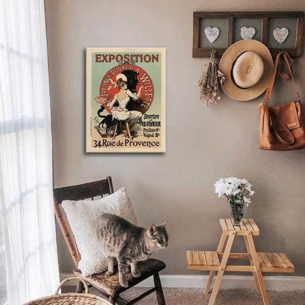 Legendarte - Vintage konstnärlig affischutställning av målningar och teckningar av A. Willette - Målning, tryck på duk cm. 50x70