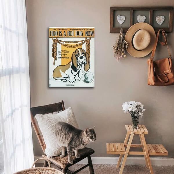 Legendarte - Vintage Music Cover Fido Is A Hot Dog Now - Målning, Canvastryck cm. 50x70