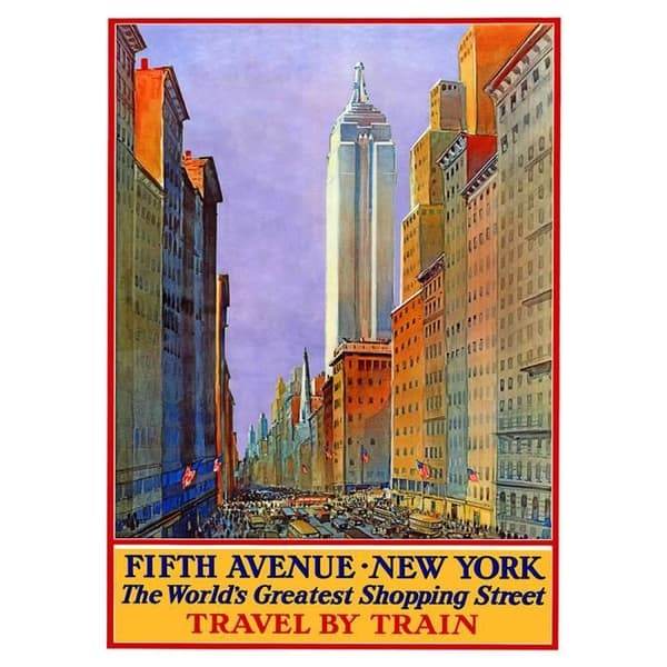 Legendarte - Vintage Fifth Avenue New York Tourist Poster - Målning, Canvastryck cm. 50x70