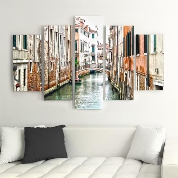 Legendarte - Målning, Tryck på duk - Bro över kanalen i Venedig cm. 150x100 (5 paneler)