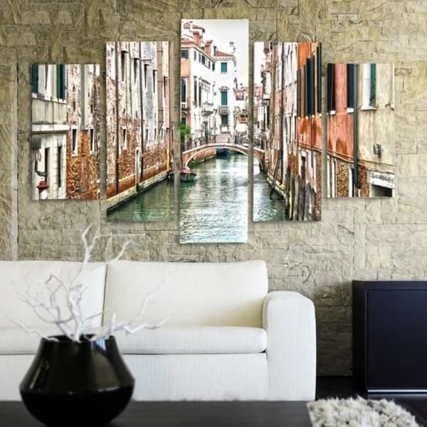 Legendarte - Målning, Tryck på duk - Bro över kanalen i Venedig cm. 150x100 (5 paneler)