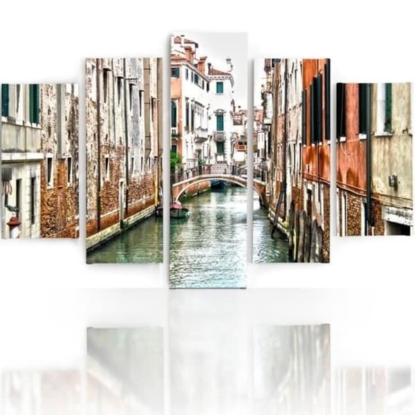 Legendarte - Målning, Tryck på duk - Bro över kanalen i Venedig cm. 150x100 (5 paneler)