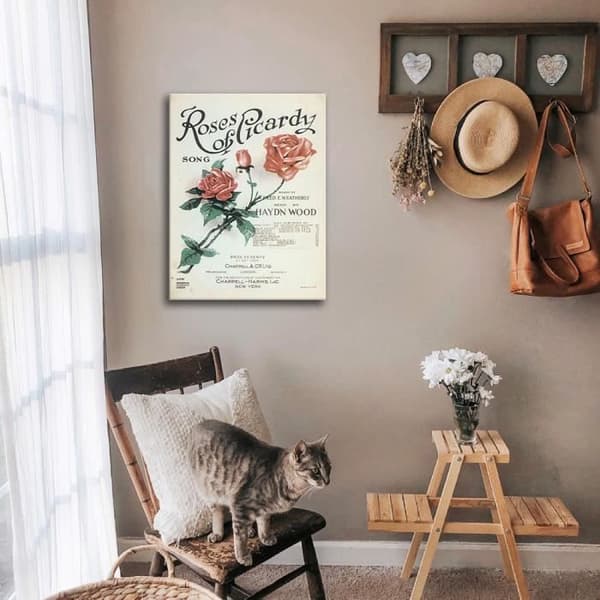 Legendarte - Vintage Roses Of Picardy Music Cover - Målning, Tryck på duk cm. 50x70
