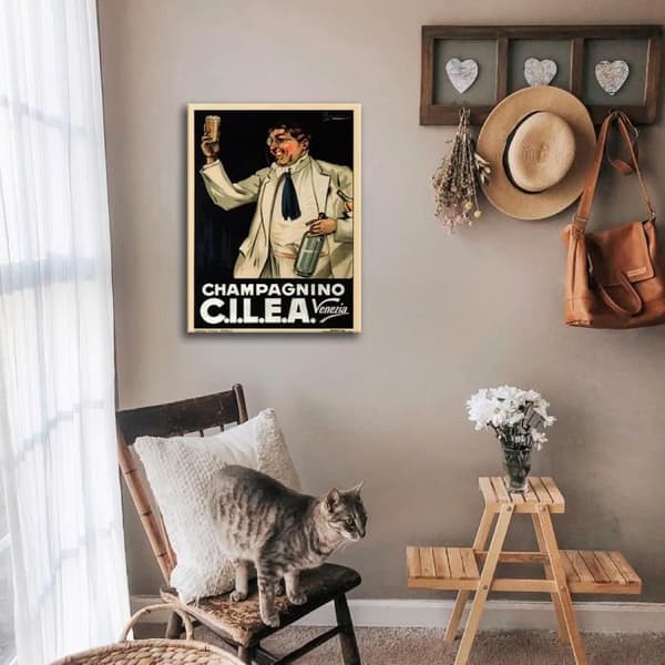Legendarte - Vintage reklamaffisch Champagnino C.I.L.E.A. - Målning, tryck på duk cm. 50x70
