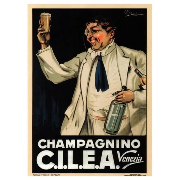 Legendarte - Vintage reklamaffisch Champagnino C.I.L.E.A. - Målning, tryck på duk cm. 50x70