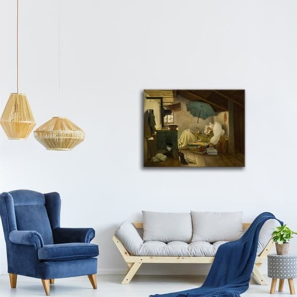 Legendarte - Målning, Tryck på duk - Den fattige poeten - Carl Spitzweg cm. 50x60