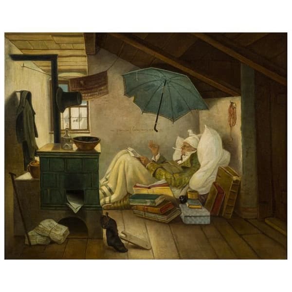 Legendarte - Målning, Tryck på duk - Den fattige poeten - Carl Spitzweg cm. 50x60