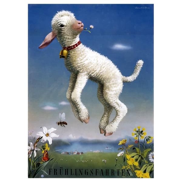 Legendarte - Vintage vårens resor reklamaffisch - målning, tryck på duk cm. 50x70