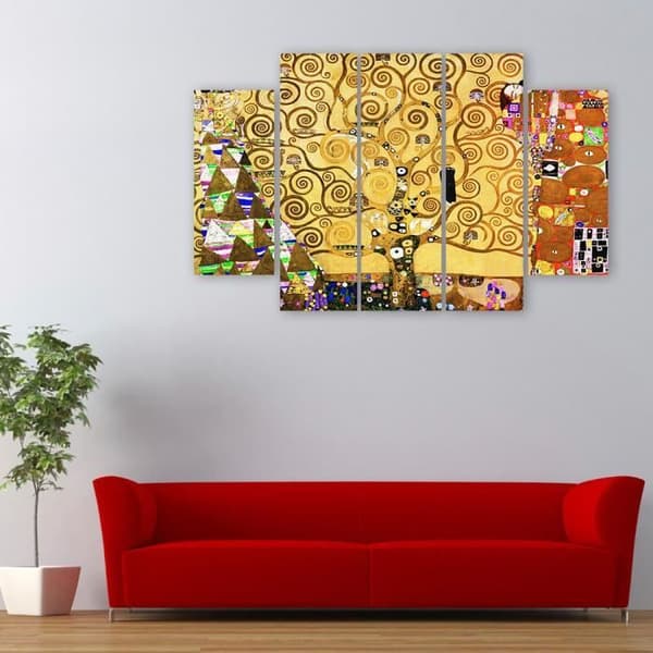 Målning, tryck på duk - Livets träd Gustav Klimt cm. 150x100 Typ A2 (5 paneler)