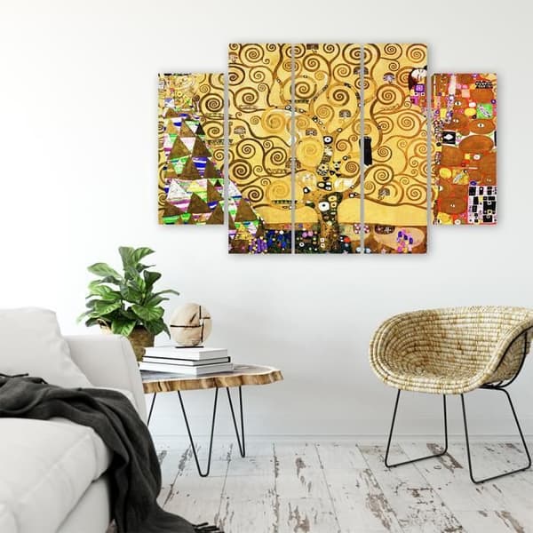 Målning, tryck på duk - Livets träd Gustav Klimt cm. 150x100 Typ A2 (5 paneler)