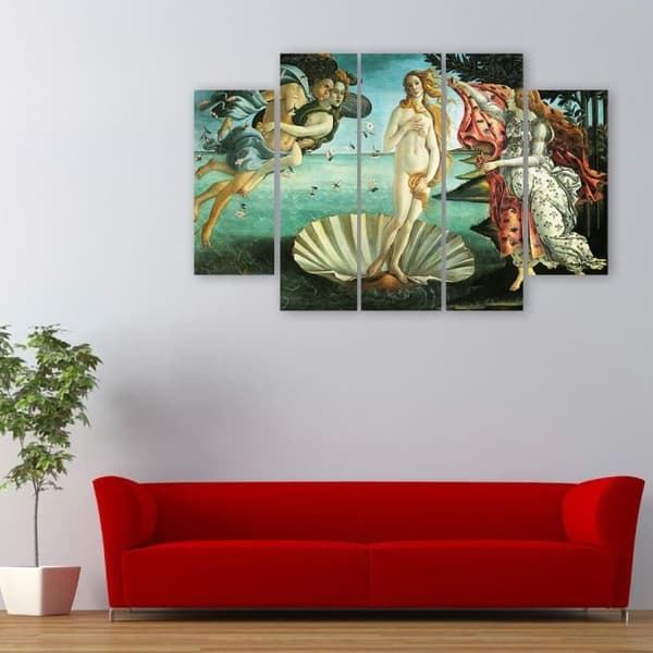 Målning, tryck på duk - Venus Sandro Botticellis födelse cm. 150x100 Typ A2 (5 paneler)