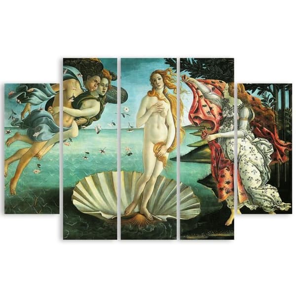 Målning, tryck på duk - Venus Sandro Botticellis födelse cm. 150x100 Typ A2 (5 paneler)