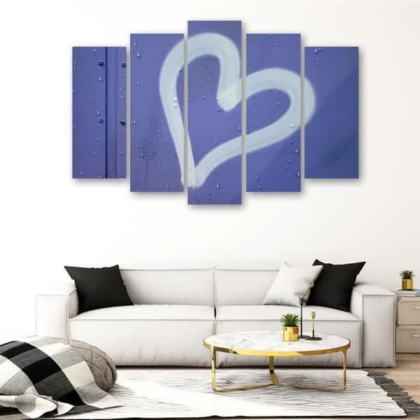 Målning, tryck på duk - Vitt hjärta cm. 150x100 Typ A1 (5 paneler)