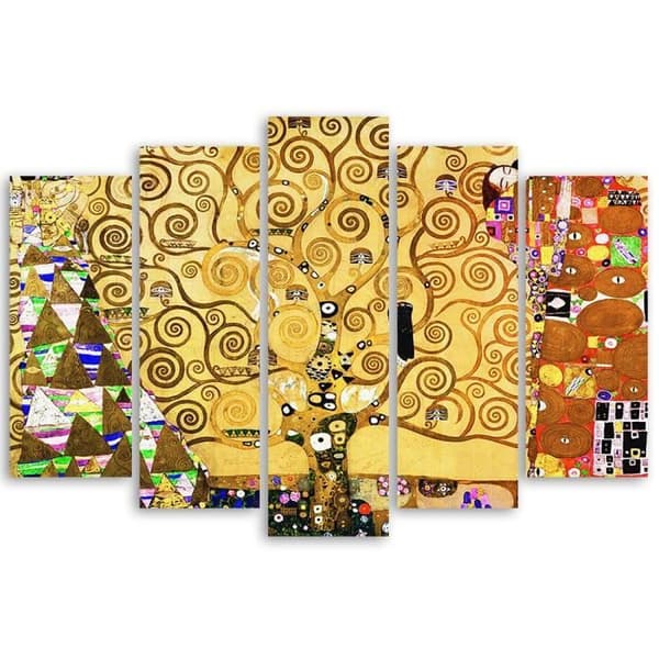 Målning, tryck på duk - Livets träd Gustav Klimt cm. 150x100 Typ A1 (5 paneler)