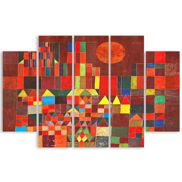 Målning, tryck på duk - Burg Und Sonne (Slott och sol) Paul Klee cm. 150x100 Typ A2 (5 paneler)