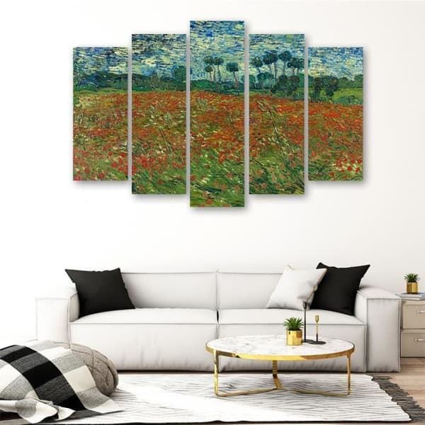 Målning, tryck på duk - Vallmofältet Vincent Van Gogh cm. 150x100 Typ A1 (5 paneler)