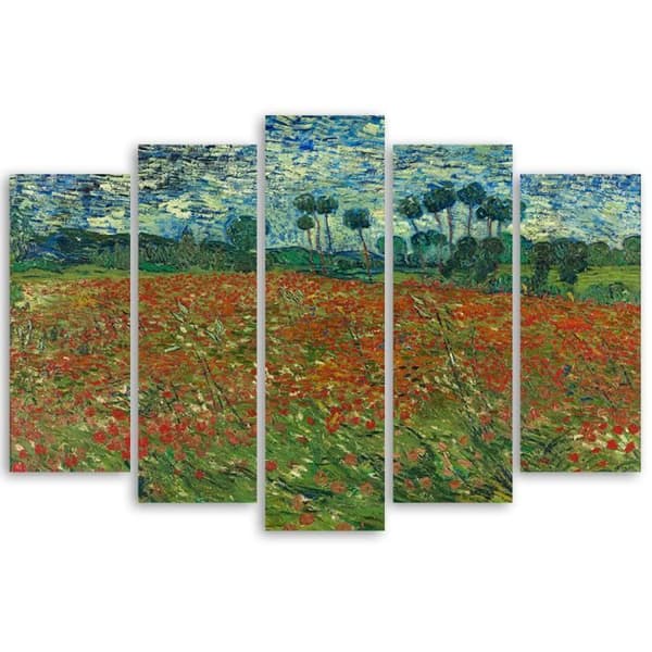Målning, tryck på duk - Vallmofältet Vincent Van Gogh cm. 150x100 Typ A1 (5 paneler)