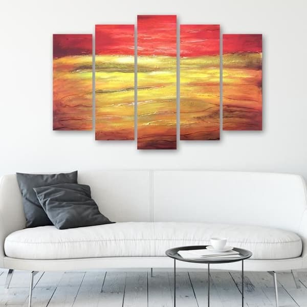 Målning, tryck på duk - solnedgång cm. 150x100 Typ A1 (5 paneler)