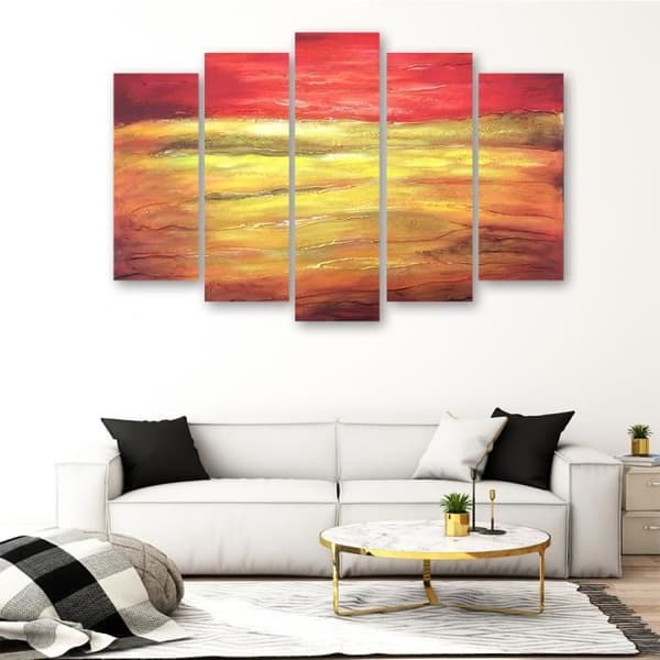 Målning, tryck på duk - solnedgång cm. 150x100 Typ A1 (5 paneler)