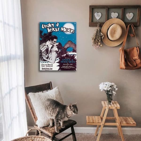 Legendarte - Vintage Music Cover Under A Texas Moon - Målning, tryck på duk cm. 50x70