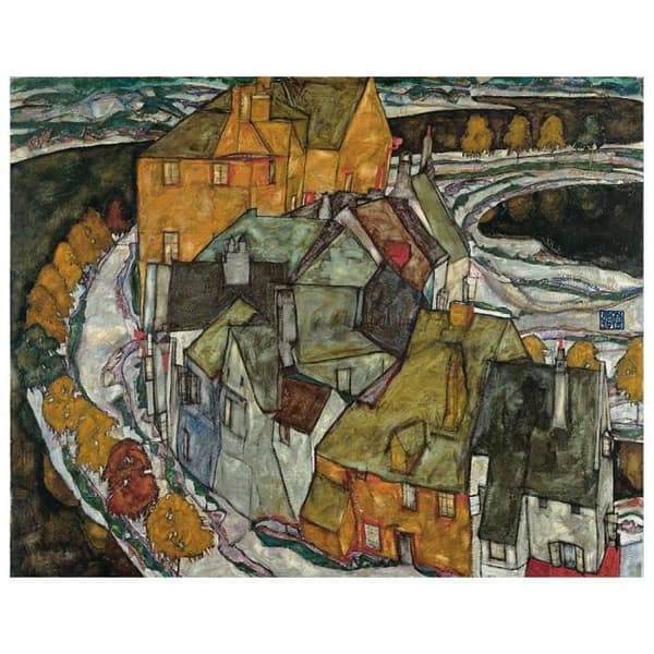 Legendarte - Målning, tryck på duk - Crescent Of Houses Ii (Island Town) Egon Schiele cm. 50x60