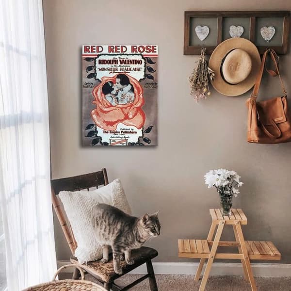 Legendarte - Vintage Red Red Rose Music Cover - Målning, Canvastryck cm. 50x70