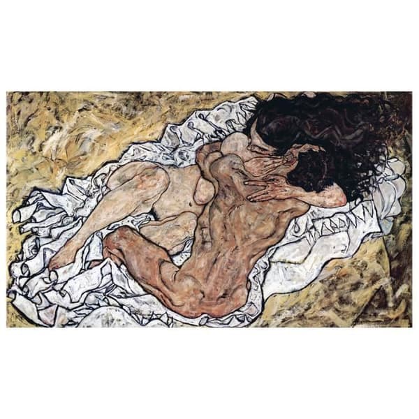 Legendarte - Tavla, Impression På Lärft - Kramen (Älskande Par Ii) - Egon Schiele cm. 50x80