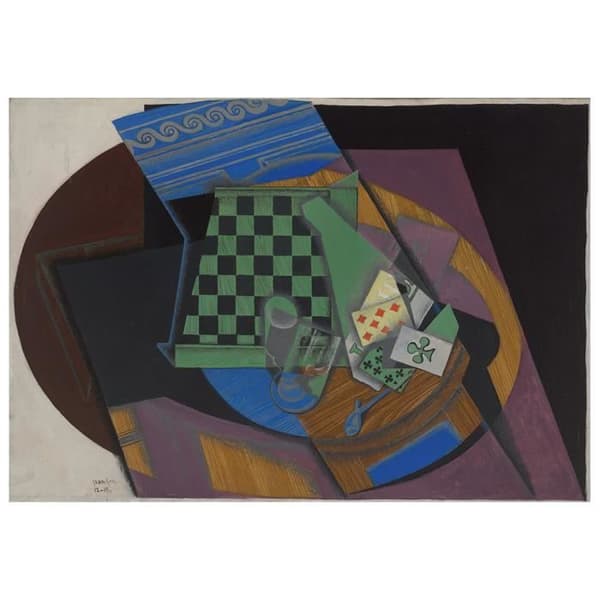 Legendarte - Tavel, Impression På Duk - Schackrutigt Och Spelkort - Juan Gris cm. 50x70