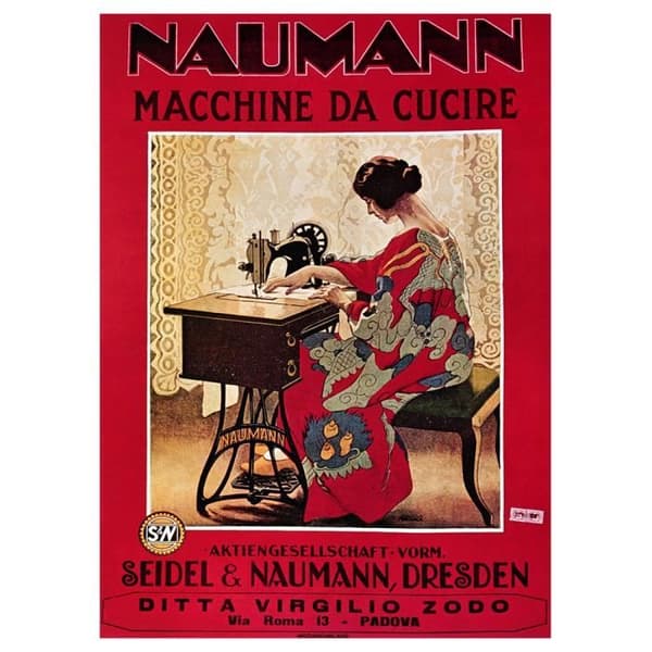 Legendarte - Vintage reklamaffisch Naumann Symaskiner - Målning, Canvastryck cm. 50x70
