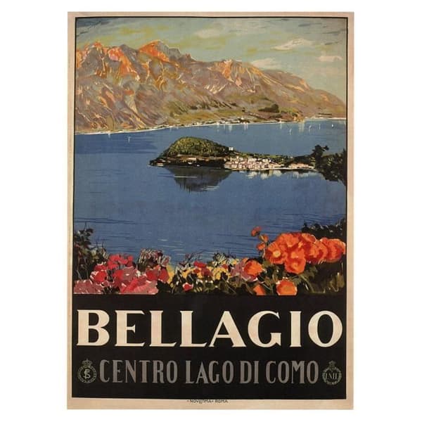 Legendarte - Bellagio Vintage Tourist Poster - Målning, Canvastryck cm. 50x70