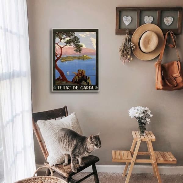 Legendarte - Vintage turistaffisch Gardasjön - Målning, tryck på duk cm. 50x70
