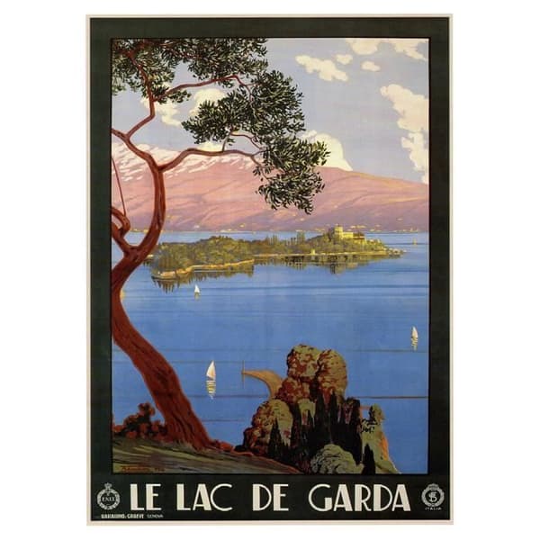 Legendarte - Vintage turistaffisch Gardasjön - Målning, tryck på duk cm. 50x70