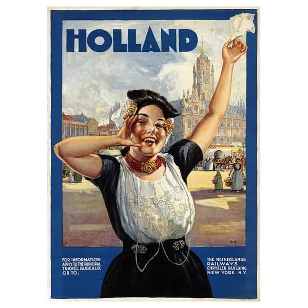 Legendarte - Vintage Holland Tourist Poster - Målning, Canvastryck cm. 50x70