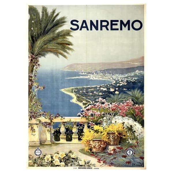 Legendarte - Vintage Sanremo Tourist Poster - Målning, Canvastryck cm. 50x70