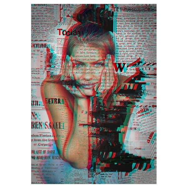 Legendarte - Målning, tryck på duk - Collage av ett ungt ansikte cm. 50x70