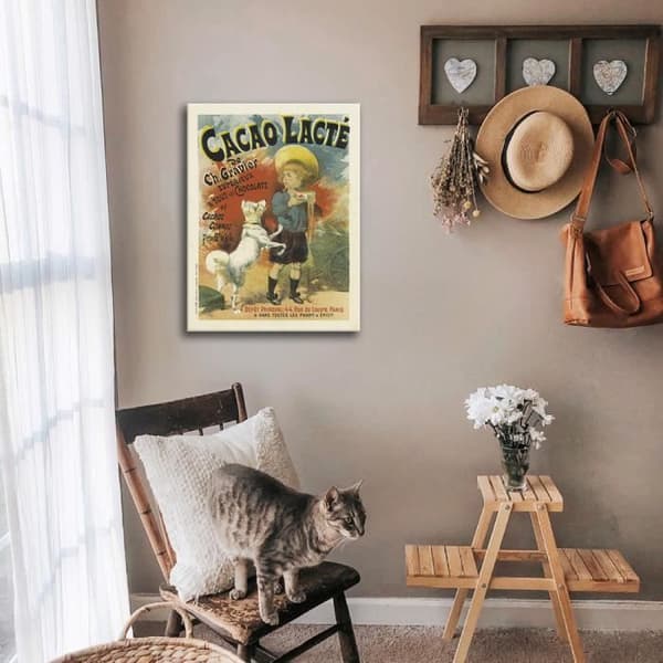 Legendarte - Vintage konstnärlig affisch Cacao Lacté - Målning, tryck på duk cm. 50x70