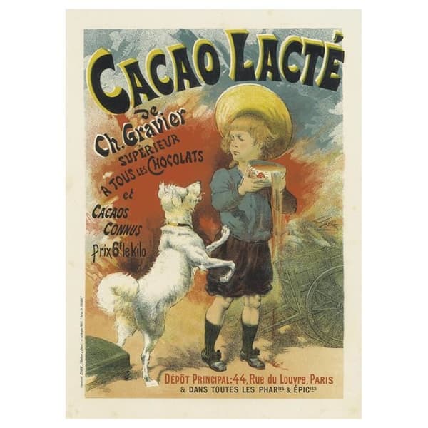 Legendarte - Vintage konstnärlig affisch Cacao Lacté - Målning, tryck på duk cm. 50x70