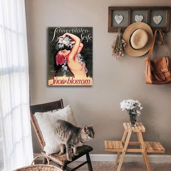 Legendarte - Vintage reklamaffisch Schneeblueten-Seife - Målning, tryck på duk cm. 50x70