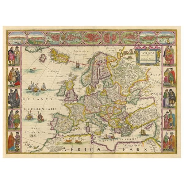 Legendarte - Målning, Tryck på duk - Kartografi - Gammal karta nr 4 cm. 40x50