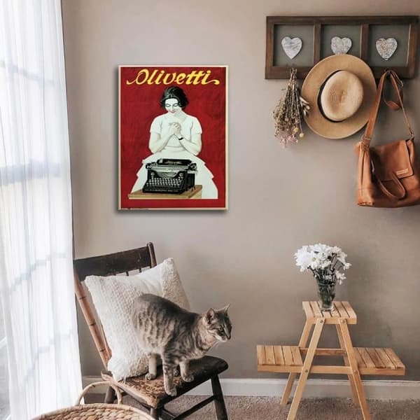 Legendarte - Vintage reklamaffisch Olivetti Skrivmaskin - Målning, Canvastryck cm. 50x70