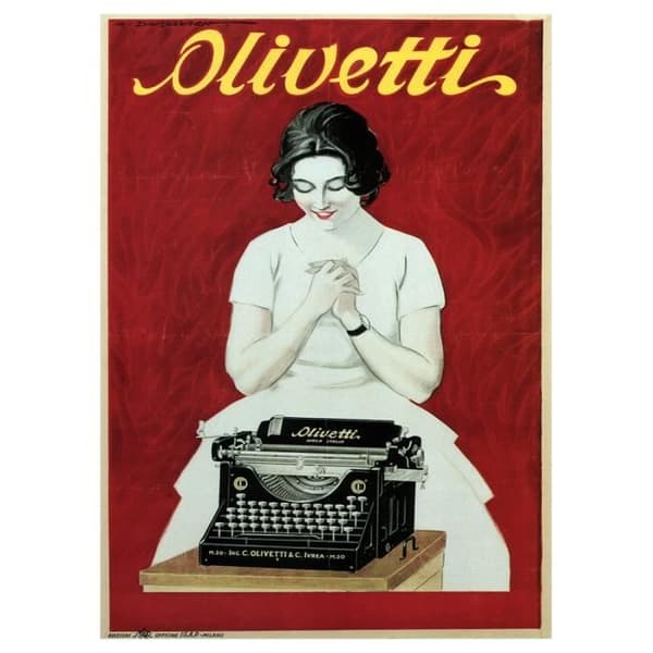 Legendarte - Vintage reklamaffisch Olivetti Skrivmaskin - Målning, Canvastryck cm. 50x70
