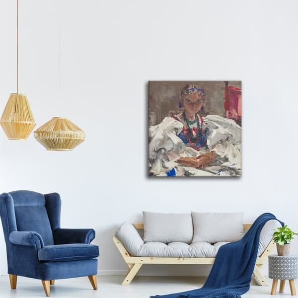 Legendarte - Målning, Tryck på duk - Det gröna halsbandet - Nicolai Ivanovich Fechin cm. 60x60