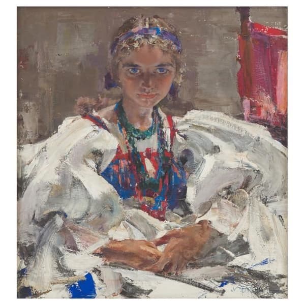 Legendarte - Målning, Tryck på duk - Det gröna halsbandet - Nicolai Ivanovich Fechin cm. 60x60