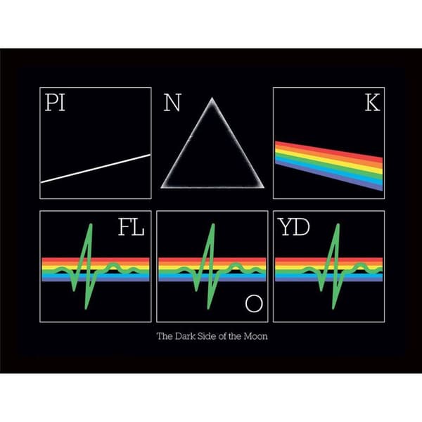 Pink Floyd Dark Side 50:e Prism Hjärtslag Inramad affisch Black/Rainbow/White 30cm x 40cm