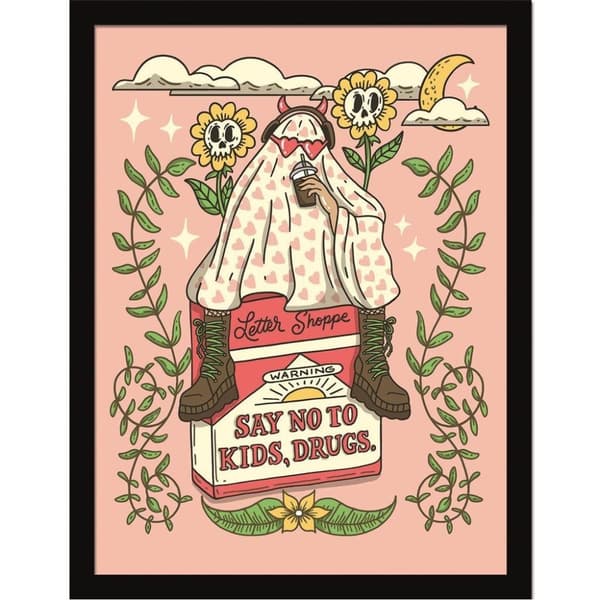 Letter Shoppe Say No To Kids, Drugs Framed Poster Peach/Green/Yellow 40cm x 30cm