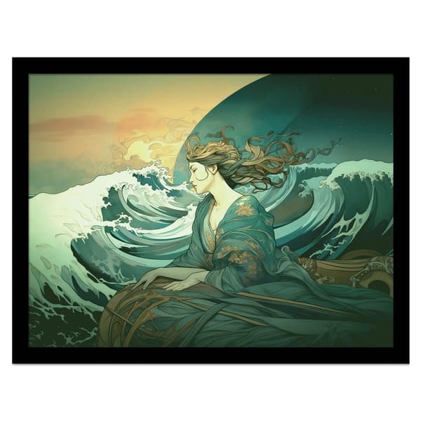 Wave Collection Nouveau Waves Framed Poster Green/Brown 40cm x 30cm